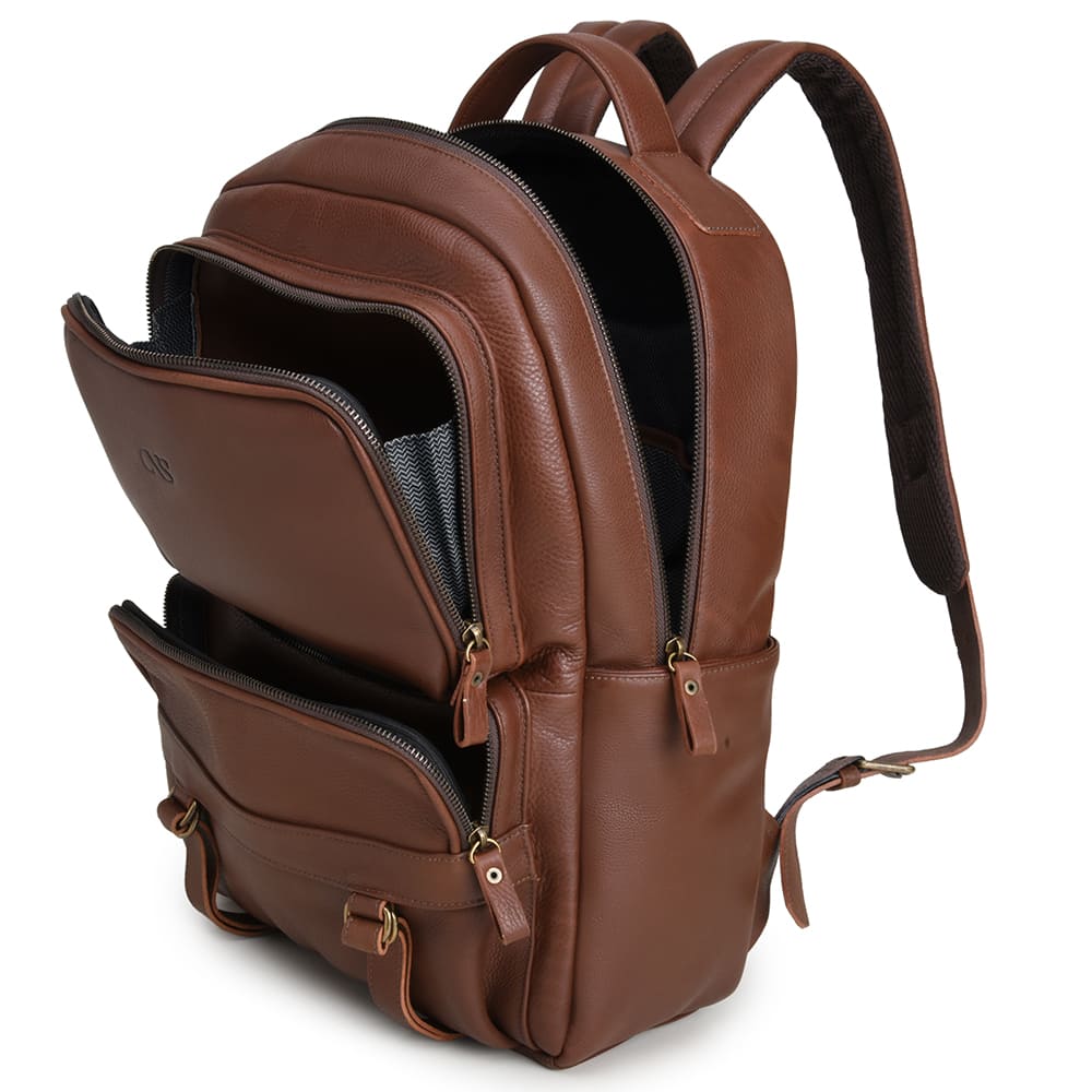 Men's Cognac Leather Backpack – CNS M102